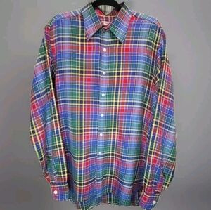 Turnbull & Asser Shirt Mens Blue,Red Plaid Made in England Flannel Button Front